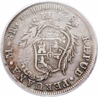obverse of 8 Reales - Fernando VII - 1'st Type (1828) coin with KM# 24 from Philippines.