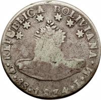 Philippines coin 8 Reales - Isabella II - Countermarked (1834 - 1835) reverse reverse of 8 Reales - Isabella II - Countermarked (1834 - 1835) coin with KM# 100 from Philippines.