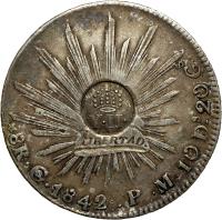 Philippines coin 8 Reales - Isabella II - Countermarked (1834 - 1842) reverse reverse of 8 Reales - Isabella II - Countermarked (1834 - 1842) coin with KM# 129 from Philippines.