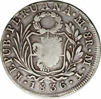 obverse of 8 Reales - Isabella II - Countermarked (1834 - 1836) coin with KM# 138.2 from Philippines.