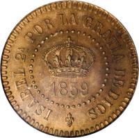 obverse of 2 Centavos - Isabella II (1859) coin with KM# Pn12 from Philippines.