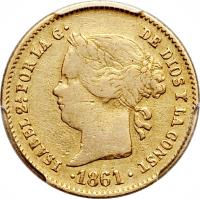 obverse of 2 Pesos - Isabella II (1861 - 1868) coin with KM# 143 from Philippines.