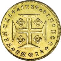 reverse of 1000 Réis - Maria I (1787 - 1800) coin with KM# 292 from Portugal. Inscription: *1789* * IN*HOC*SIGNO*VINCES*