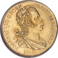 obverse of 1/2 Peça - João VI (1818 - 1823) coin with KM# 363 from Portugal. Inscription: JOANNES · VI · D · G · PORT · 	BRASIL · ET · ALG · REX 1822