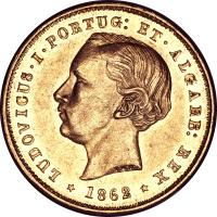 obverse of 5000 Réis - Luiz I (1862 - 1863) coin with KM# 508 from Portugal.