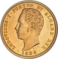 obverse of 5000 Réis - Luiz I (1867 - 1889) coin with KM# 516 from Portugal.