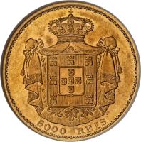 Portugal coin 5000 Réis - Luiz I (1867 - 1889) reverse reverse of 5000 Réis - Luiz I (1867 - 1889) coin with KM# 516 from Portugal.