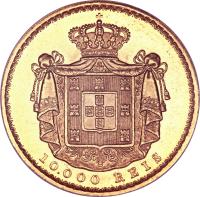 reverse of 10000 Réis - Luiz I (1878 - 1889) coin with KM# 520 from Portugal.
