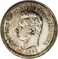 obverse of 5000 Réis - Luiz I (1866) coin with KM# Pn149 from Portugal. Inscription: LUDOVICUS · I · PORTUG:ET · ALGARB:REX C. WIENER 1866