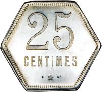 Réunion coin 25 Centimes - French Overseas Department (1920) reverse reverse of 25 Centimes - French Overseas Department (1920) coin with KM# Tn3 from Réunion.