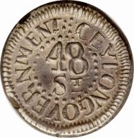 Ceylon coin 48 Stivers (1803 - 1809) reverse reverse of 48 Stivers (1803 - 1809) coin with KM# 77 from Ceylon. Inscription: CEYLONGOVERNMENT 48 ST