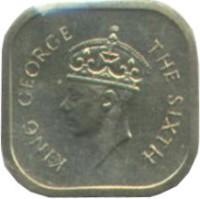 obverse of 5 Cents - George VI (1951) coin with KM# 120 from Ceylon. Inscription: KING GEORGE THE SIXTH
