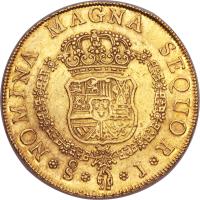 reverse of 8 Escudos - Fernando VI - Colonial Milled Coinage (1759 - 1760) coin with KM# 13 from Chile.