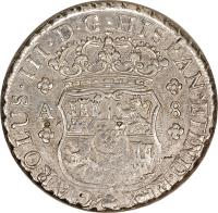 obverse of 8 Reales - Carlos III - Colonial Milled Coinage (1760 - 1770) coin with KM# 18 from Chile.