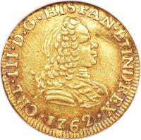 obverse of 1 Escudo - Carlos III - Colonial Milled Coinage (1760 - 1762) coin with KM# 19 from Chile.