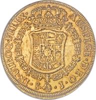 reverse of 8 Escudos - Carlos III - Colonial Milled Coinage (1764 - 1772) coin with KM# 25 from Chile.