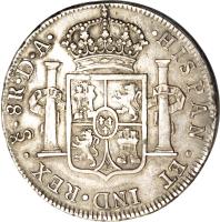 Chile coin 8 Reales - Carlos IV - Colonial Milled Coinage (1789 - 1791) reverse reverse of 8 Reales - Carlos IV - Colonial Milled Coinage (1789 - 1791) coin with KM# 39 from Chile.