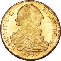 obverse of 8 Escudos - Carlos IV - Colonial Milled Coinage (1789 - 1791) coin with KM# 42 from Chile.