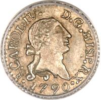 obverse of 1/4 Real - Carlos IV - Colonial Milled Coinage (1790 - 1791) coin with KM# 43 from Chile.