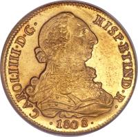 obverse of 8 Escudos - Carlos IV - Colonial Milled Coinage (1791 - 1800) coin with KM# 54 from Chile.