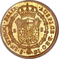 reverse of 8 Escudos - Carlos IV - Colonial Milled Coinage (1791 - 1800) coin with KM# 54 from Chile.