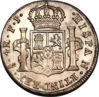 Chile coin 4 Reales - Carlos IV - Colonial Milled Coinage (1792 - 1808) reverse reverse of 4 Reales - Carlos IV - Colonial Milled Coinage (1792 - 1808) coin with KM# 60 from Chile.