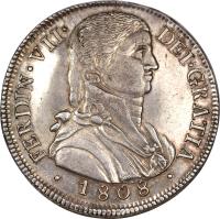 Chile coin 8 Reales - Fernando VII - Colonial Milled Coinage (1808 - 1809) obverse obverse of 8 Reales - Fernando VII - Colonial Milled Coinage (1808 - 1809) coin with KM# 68 from Chile.