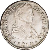 obverse of 2 Reales - Fernando VII - Colonial Milled Coinage (1810 - 1811) coin with KM# 74 from Chile.