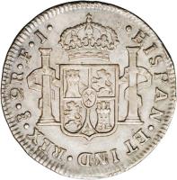 reverse of 2 Reales - Fernando VII - Colonial Milled Coinage (1810 - 1811) coin with KM# 74 from Chile.