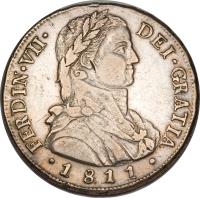 obverse of 8 Reales - Fernando VII - Colonial Milled Coinage (1810 - 1811) coin with KM# 75 from Chile.