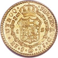 reverse of 1 Escudo - Fernando VII - Colonial Milled Coinage (1808 - 1817) coin with KM# 76 from Chile.