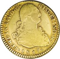 obverse of 2 Escudos - Fernando VII - Colonial Milled Coinage (1813 - 1817) coin with KM# 81 from Chile.