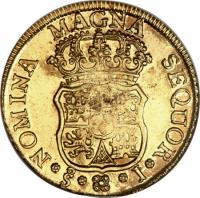 reverse of 4 Escudos - Fernando VI - Colonial Milled Coinage (1749 - 1758) coin with KM# 2 from Chile.