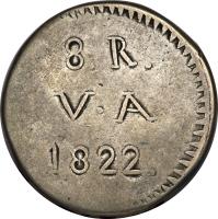 Chile coin 8 Reales (1822 - 1835) reverse reverse of 8 Reales (1822 - 1835) coin with KM# 3 from Chile. Inscription: 3.R. V · A 1822