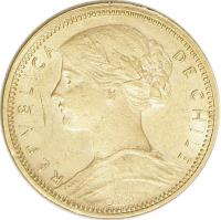 Chile coin 10 Pesos (1896 - 1901) obverse obverse of 10 Pesos (1896 - 1901) coin with KM# 157 from Chile. Inscription: REPVBLICA DE CHILE