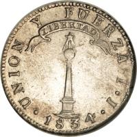 Chile coin 2 Reales (1834) reverse reverse of 2 Reales (1834) coin with KM# 92 from Chile.