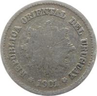 Uruguay coin 5 Centésimos (1901 - 1941) obverse obverse of 5 Centésimos (1901 - 1941) coin with KM# 21 from Uruguay. Inscription: REPÚBLICA ORIENTAL DEL URUGUAY *1901*