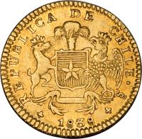 obverse of 2 Escudos (1837 - 1838) coin with KM# 97 from Chile.