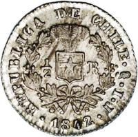 reverse of 1/2 Real (1841 - 1842) coin with KM# 98.3 from Chile.
