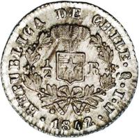 Chile coin 1/2 Real (1841 - 1842) reverse reverse of 1/2 Real (1841 - 1842) coin with KM# 98.3 from Chile.
