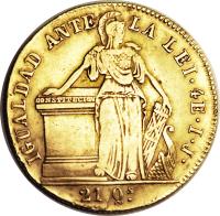 Chile coin 4 Escudos (1839 - 1841) reverse reverse of 4 Escudos (1839 - 1841) coin with KM# 103 from Chile.