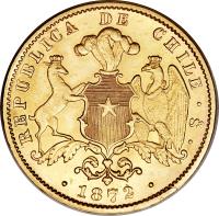 Chile coin 10 Pesos (1867 - 1892) obverse obverse of 10 Pesos (1867 - 1892) coin with KM# 145 from Chile.