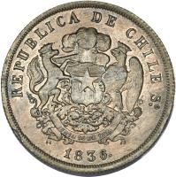 Chile coin 8 Escudos (1836) obverse obverse of 8 Escudos (1836) coin with KM# Pn4 from Chile. Inscription: 1836