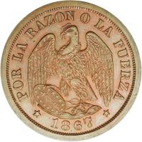 Chile coin 20 Centavos (1867) obverse obverse of 20 Centavos (1867) coin with KM# Pn11 from Chile. Inscription: 1867
