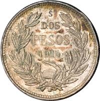 reverse of 2 Pesos (1914) coin with KM# Pn27 from Chile.