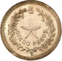 reverse of 5 Pesos (1926) coin with KM# Pn44 from Chile.