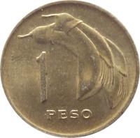 reverse of 1 Peso (1968) coin with KM# 49 from Uruguay. Inscription: 1 PESO