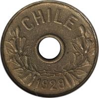 Chile coin 20 Centavos (1929) obverse obverse of 20 Centavos (1929) coin with KM# Pn50 from Chile. Inscription: 1929