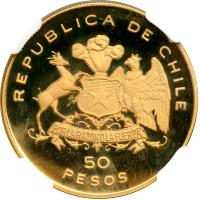 Chile coin 50 Pesos - 3rd Anniversary of Chile's Liberation (1976) obverse obverse of 50 Pesos - 3rd Anniversary of Chile's Liberation (1976) coin with KM# 212 from Chile. Inscription: REPUBLICA DE CHILE 50 PESOS