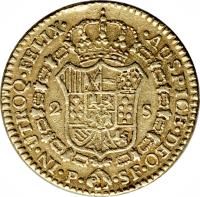 reverse of 2 Escudos - Carlos IV (1791) coin with KM# 60 from Colombia.